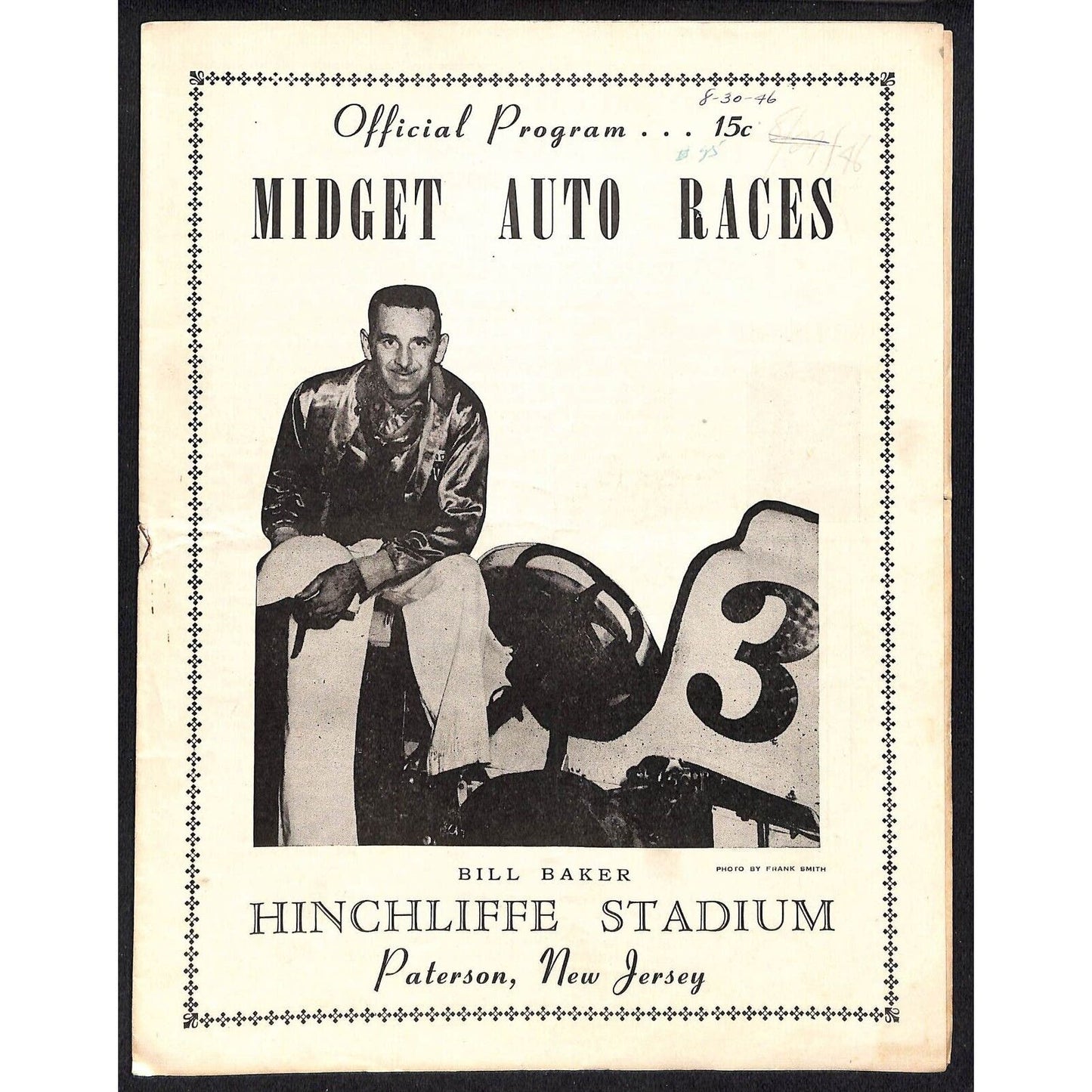 Hinchliffe Stadium Midget Auto Races 8/30/1946 Program Bill Baker 4pp Scarce