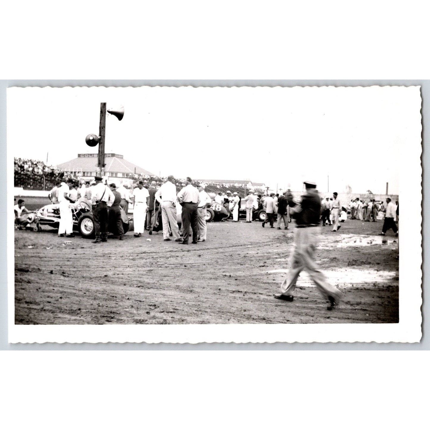 4 Race Car Photos c1940's-50's? Cars 44 99 Track ? Stands 3.5" x 5 7.5"