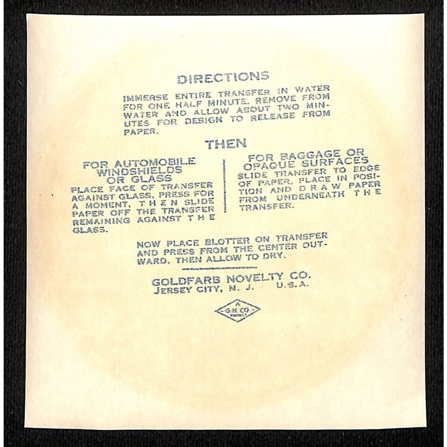 Eternal Light Peace Monument Gettysburg Water Transfer Decal Souvenir c1950's