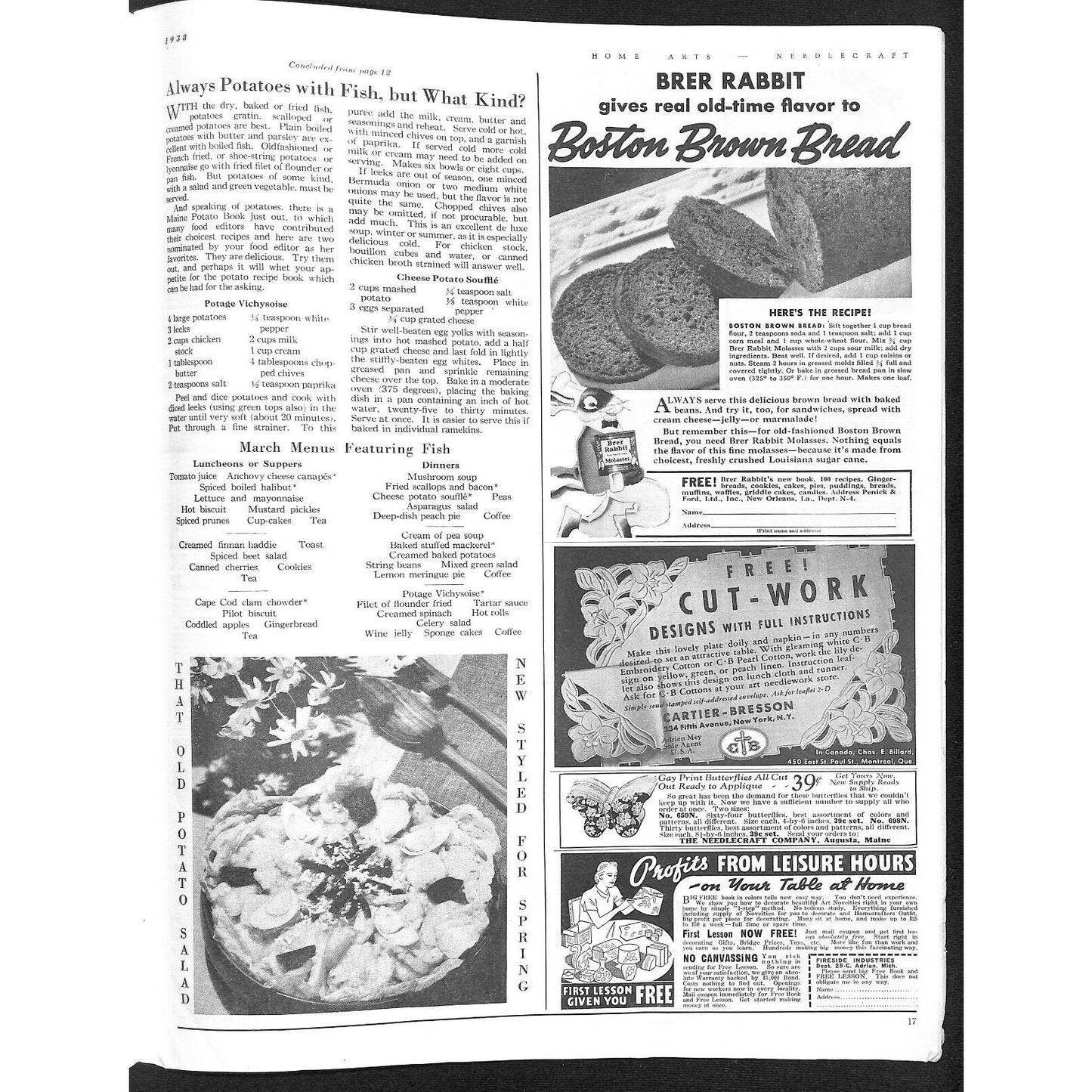 Home Arts Needlecraft Magazine March 1938 34pp Tons of Ads Good Condition