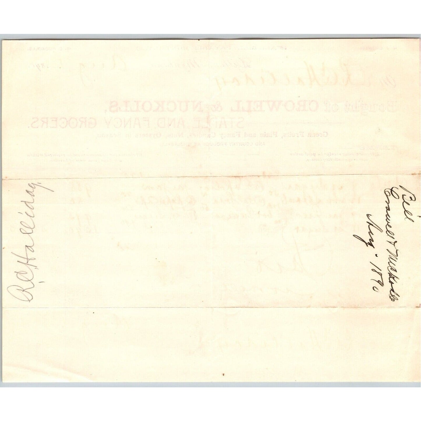Dillon MT Crowell & Nuckolls Aug. 1890 Billhead Fancy Groceries R.C. Halliday*