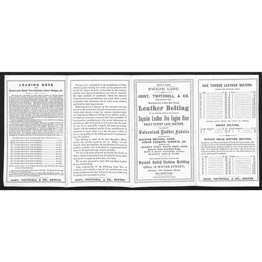Hunt, Twitchell & Co. Boston Rubber Fabrics Leather Belting Fire Hose Price List