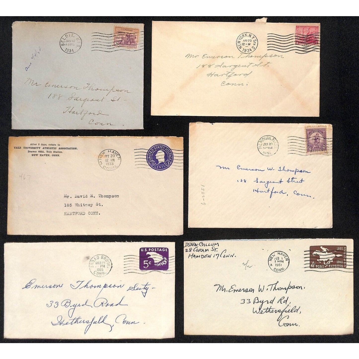 Group of 24 Mostly 1930's-1960's Covers to Emerson W. Thompson Weathersfield, CT