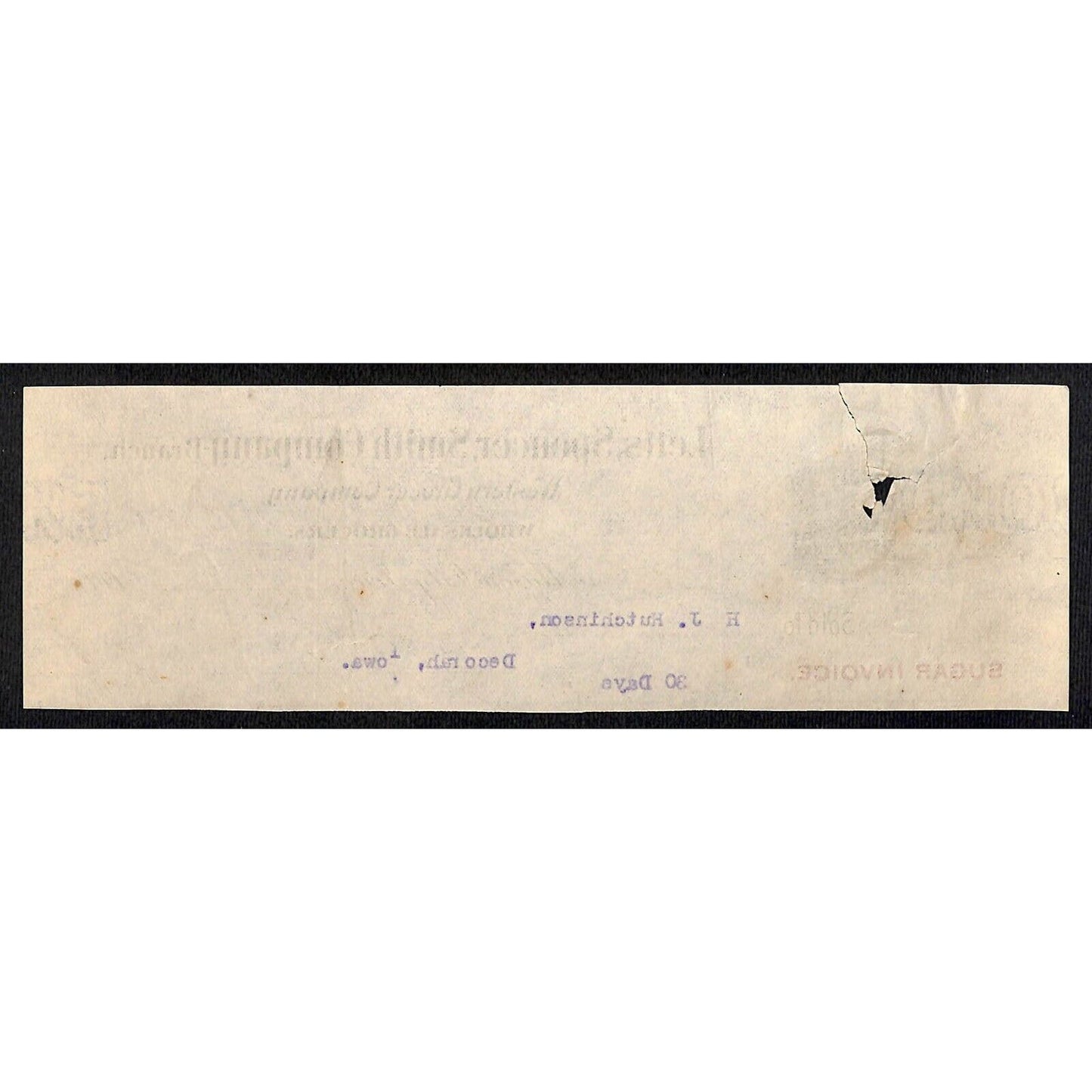 Letts, Spencer, Smith Co. Sugar Mason City IA - Hutchinson* 1903 Cut Billhead
