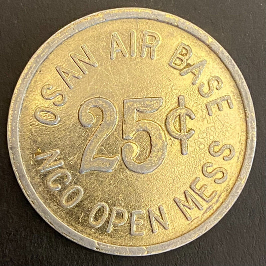 Korea Osan Air Base NCO Open Mess 25c Gold Alum Military Token 34mm Scarce (#2)