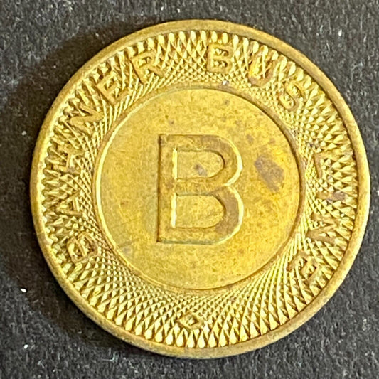 Bahner Bus Line (Williston ND) G/F One Fare Transit Token "B" c1953 16mm