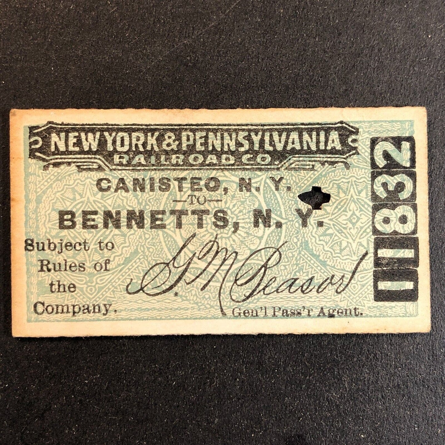 New York & Pennsylvania Railroad July 23 1917 Bennetts, NY Ticket #11832