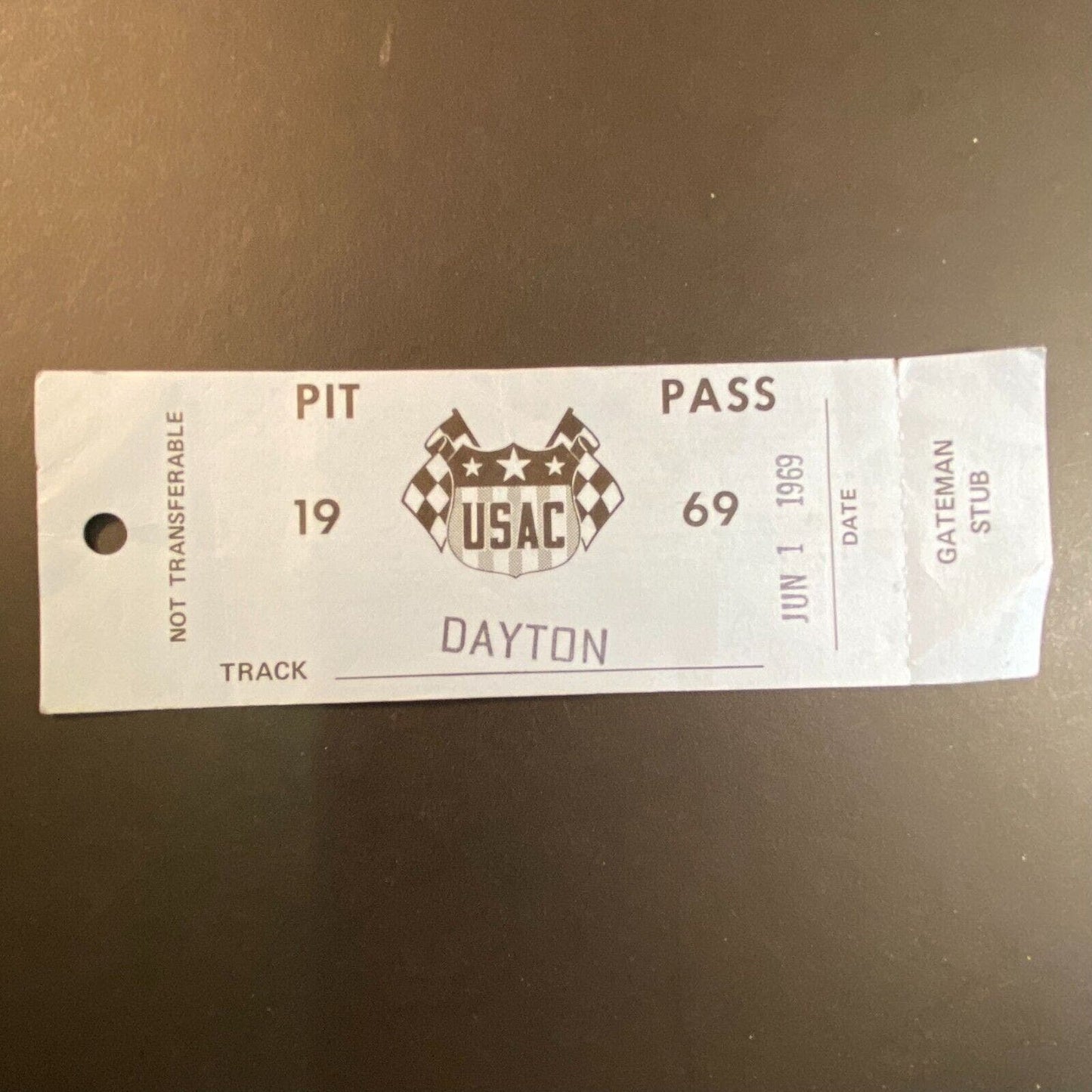 USAC 1969 Pit Pass Auto Racing Races Dayton w/ Gateman Stub