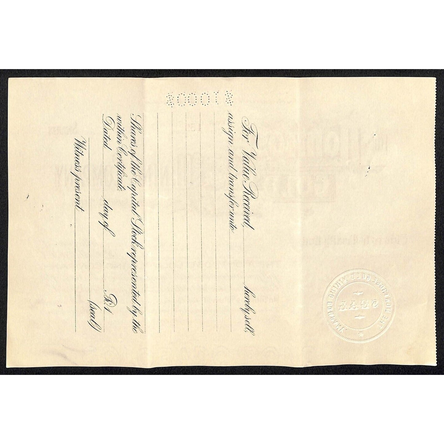Montrose Gold Mining Co. 1899 Stock Certificate w/ Warren Woods Sig. #159