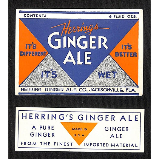 Herring's Ginger Ale Soda Label Set Jacksonville, FL c1940's-50's