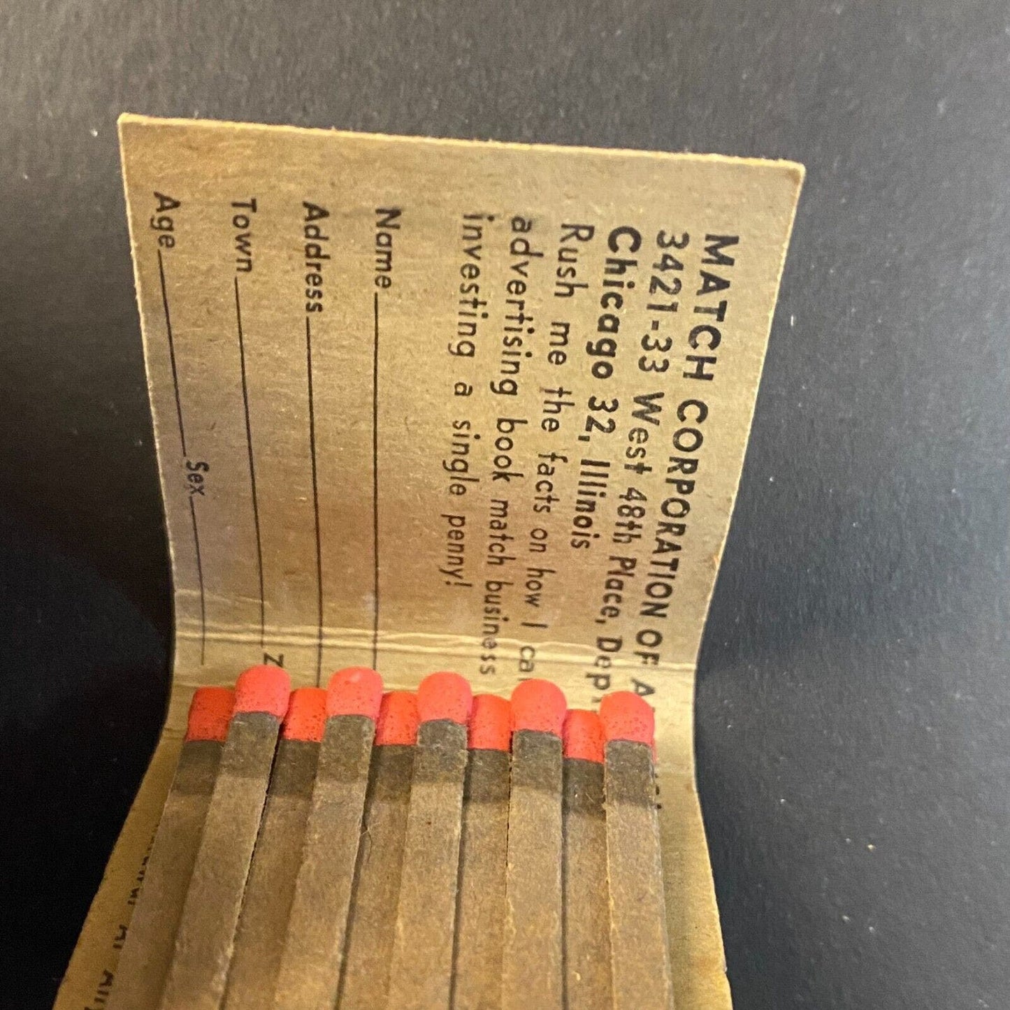 "Your Own Business" Mail-In Offer Full Matchbook c1961 VGC