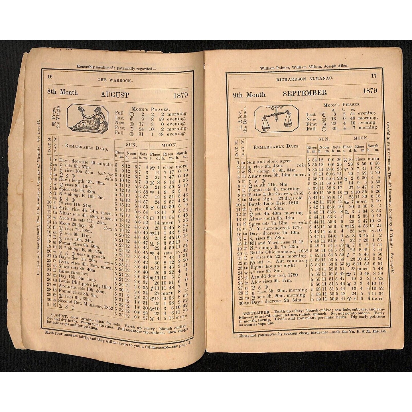 1879 Goode / Warrock-Richardson MD, VA & NC Almanack / Almanac 63pp* Scarce