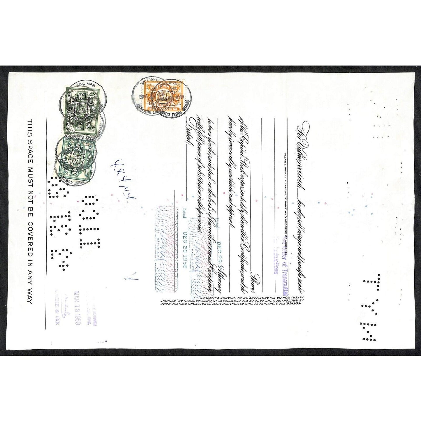Irving Trust Company NY 1958 Stock Certificate to: Bache & Co. #161598