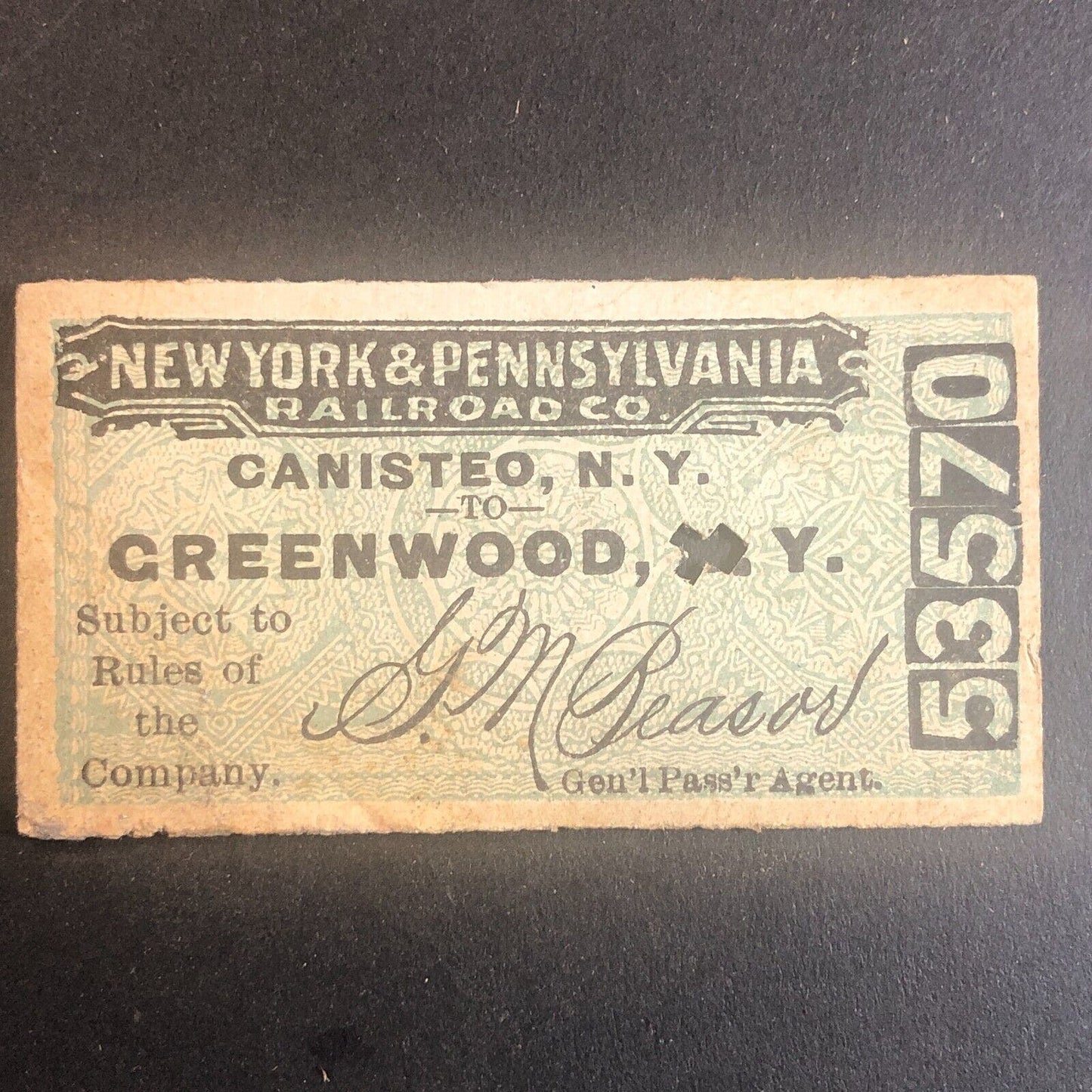 New York & Pennsylvania Railroad July 19 1917 Greenwood, NY Ticket #53570