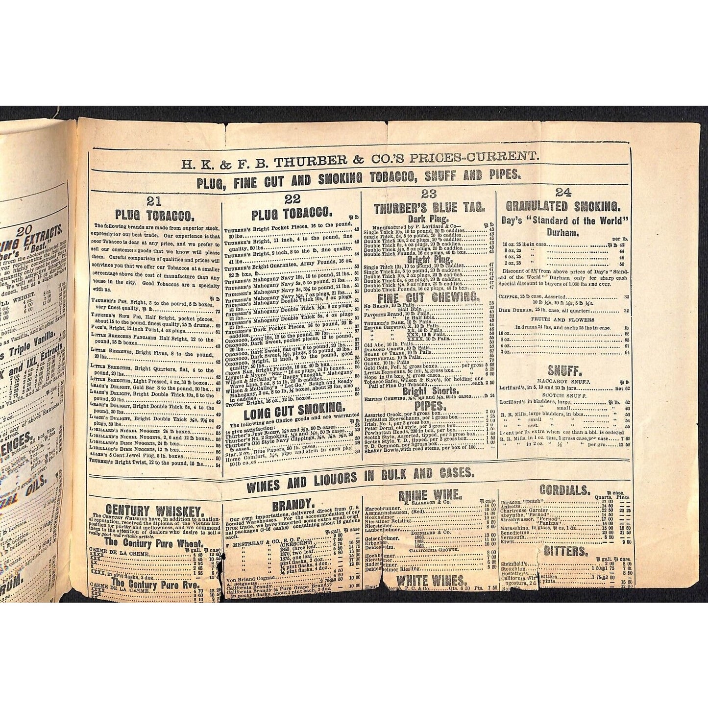 H.K. & F.B. Thurber & Co NYC 1880 Newspaper-Style Whsl. Food Price List TORN*