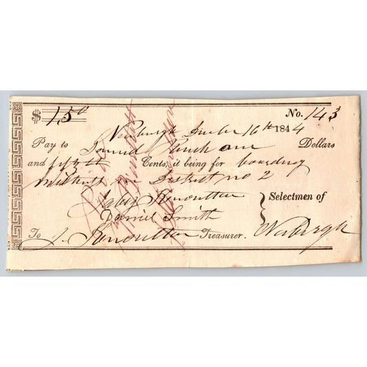 1844 Jabez Knowlton* Newburgh ME Town Check to Samuel ___ ?
