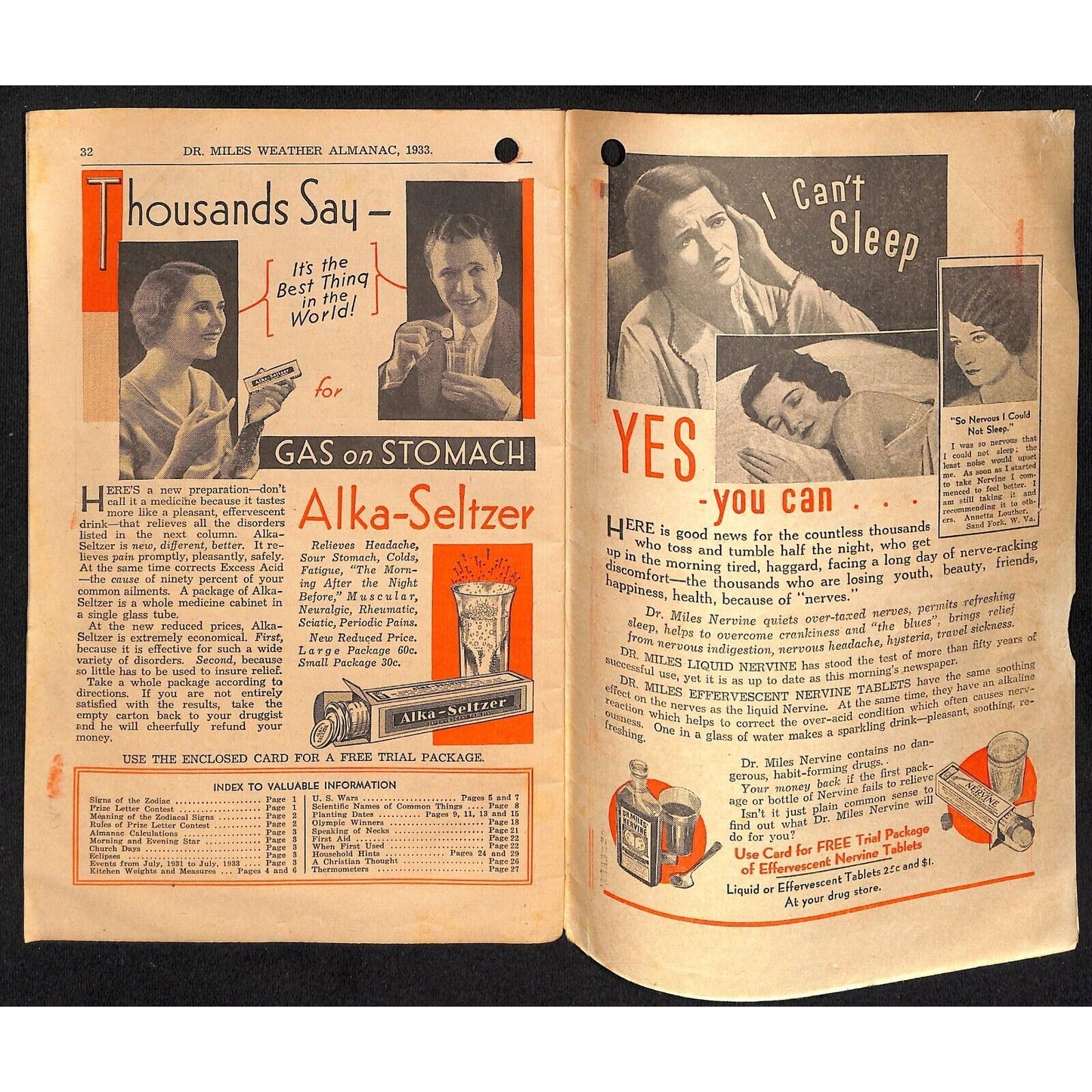 1933 Dr. Mills All Weather Almanac and Handbook 32pp & 1920 Edition in Bad Shape