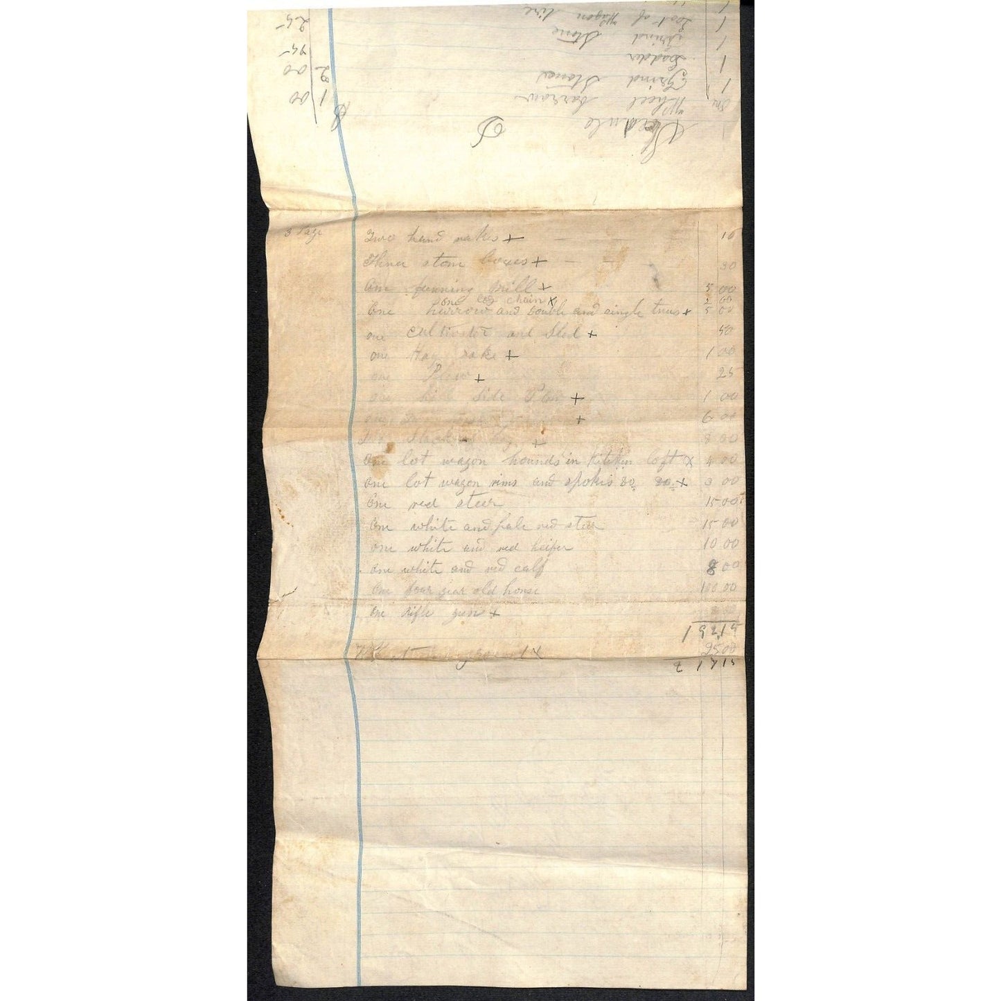 3 Farm Livestock / Tools Auction Inventory Lists Jacob & Isaac John Truman c1887