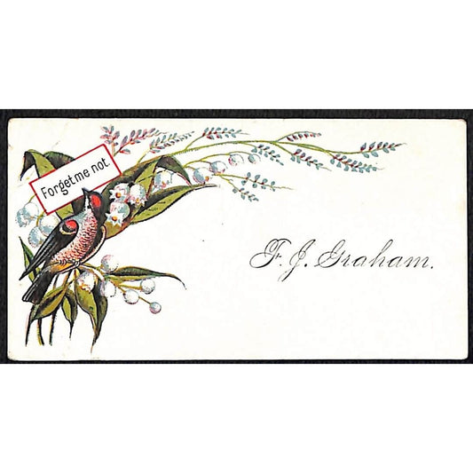 "T.J. Graham" Victorian Calling Greeting Card - Floral Bird "Forget Me Not"