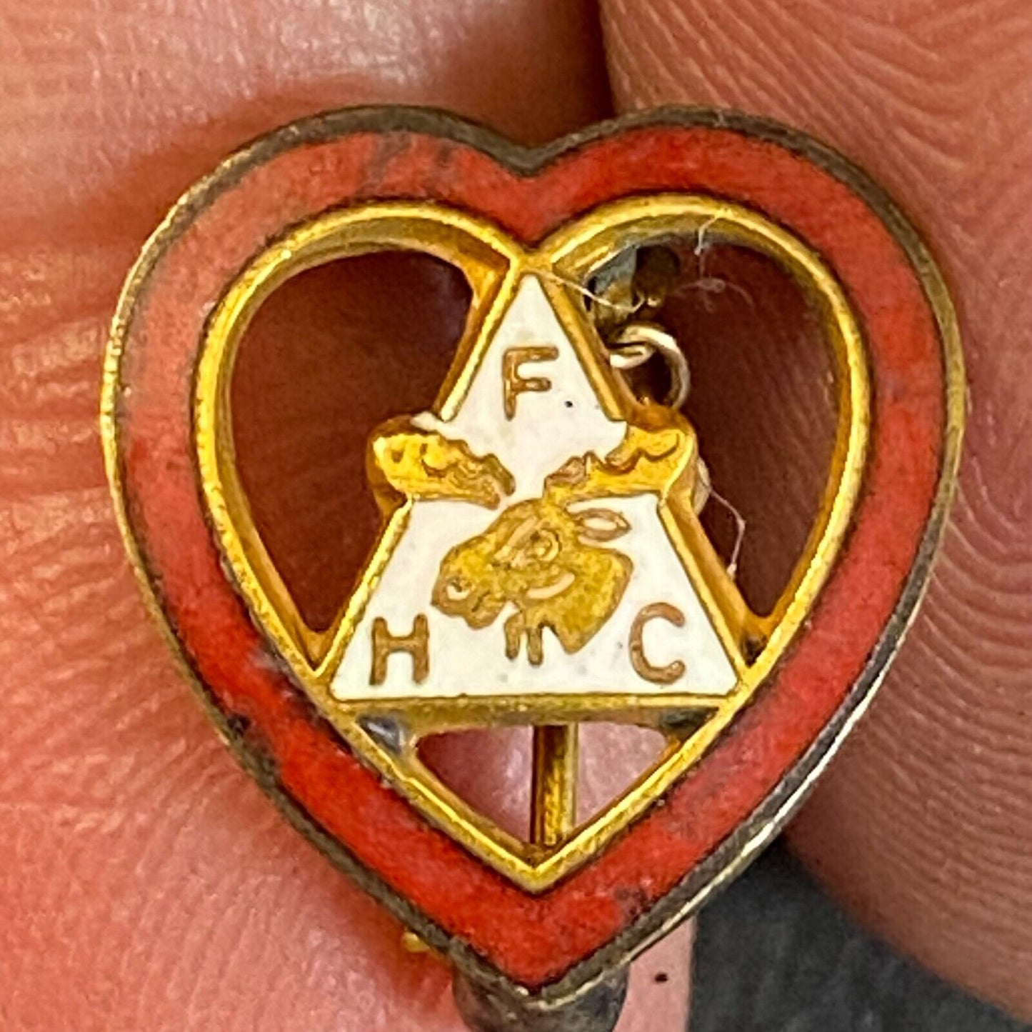 FHC WOTM Women Moose Heart Enameled Lapel Pin w/ Attached Shield Pin 14mm / 10mm