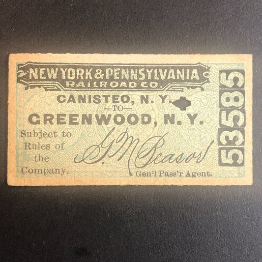 New York & Pennsylvania Railroad July 20 1917 Greenwood, NY Ticket #53585