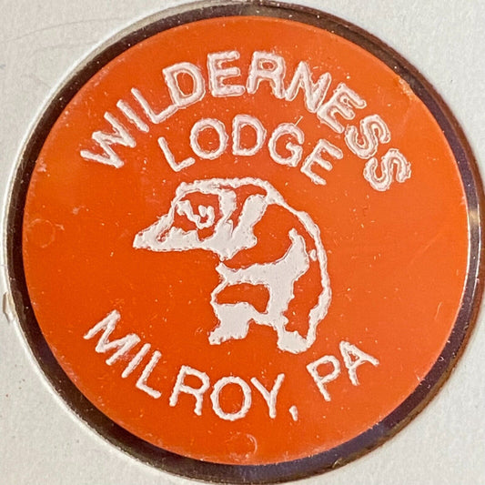 Milroy, PA Wilderness Lodge Red Plastic Token Good For One Mixed Drink w/ Bear
