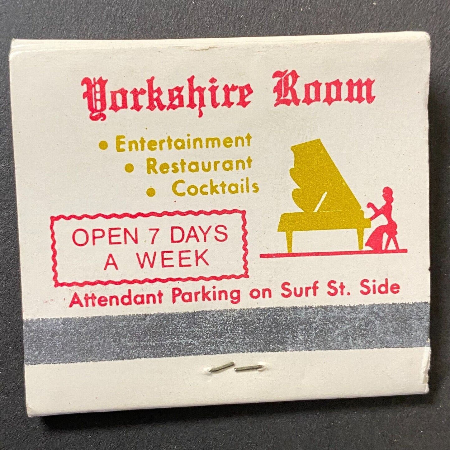 Yorkshire Room Restaurant Chicago Full Matchbook Piano Art c1974-80's VGC