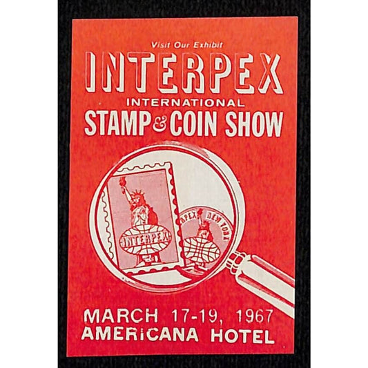 Interplex International Stamp & Coin Show Small Label Americana Hotel 1967