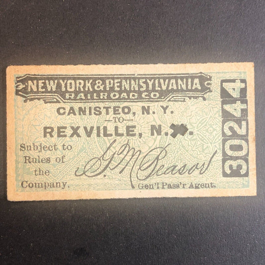 New York & Pennsylvania Railroad July 19 1917 Rexville, NY Ticket #30244