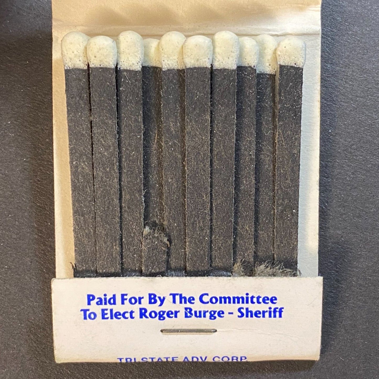 Elect Burge Sheriff (Ironton, OH) Full Matchbook c1984-88 VGC