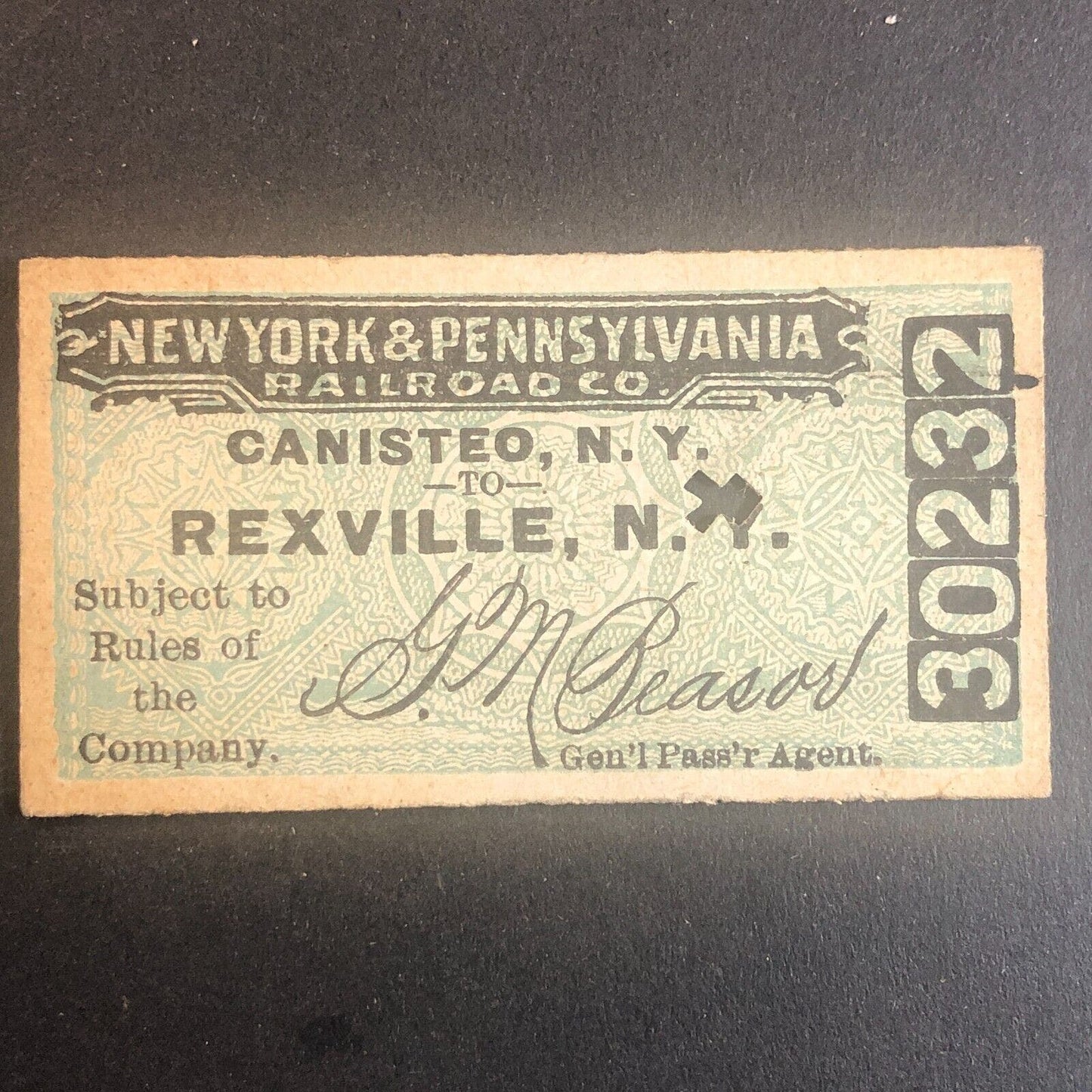 New York & Pennsylvania Railroad July 14 1917 Rexville, NY Ticket #30232