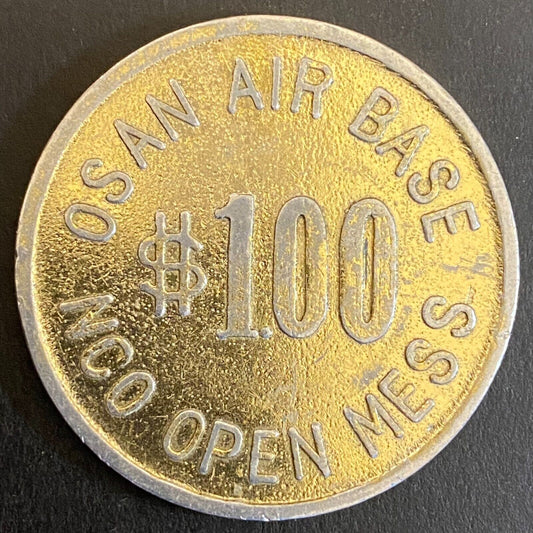 Korea Osan Air Base NCO Open Mess $1.00 (Gold) Alum. Military Token 40mm Scarce