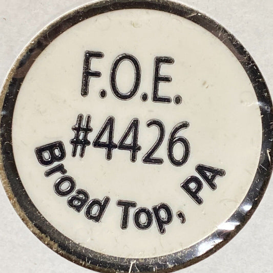 Broad Top, PA F.O.E. Aerie 4426 Plastic Drink Token G/F One Can of Soda WHT