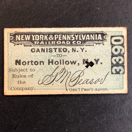 New York & Pennsylvania Railroad July 7 1917 Norton Hollow Ticket #3390 Scarce