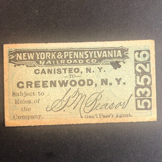 New York & Pennsylvania Railroad July 11 1917 Greenwood, NY Ticket #53526