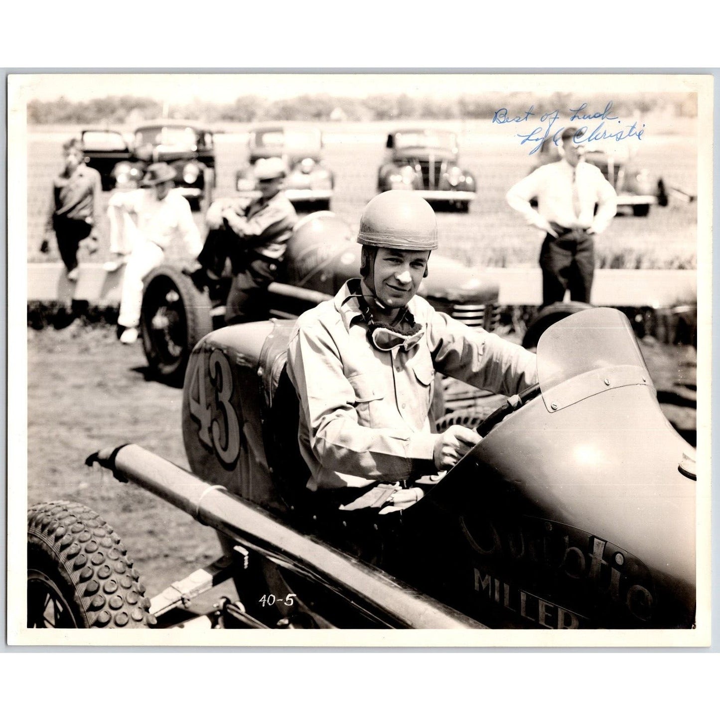 Lyle Christie Miller in Car #43 Auto Racing c1937-40's 8"x10" Signed Photo