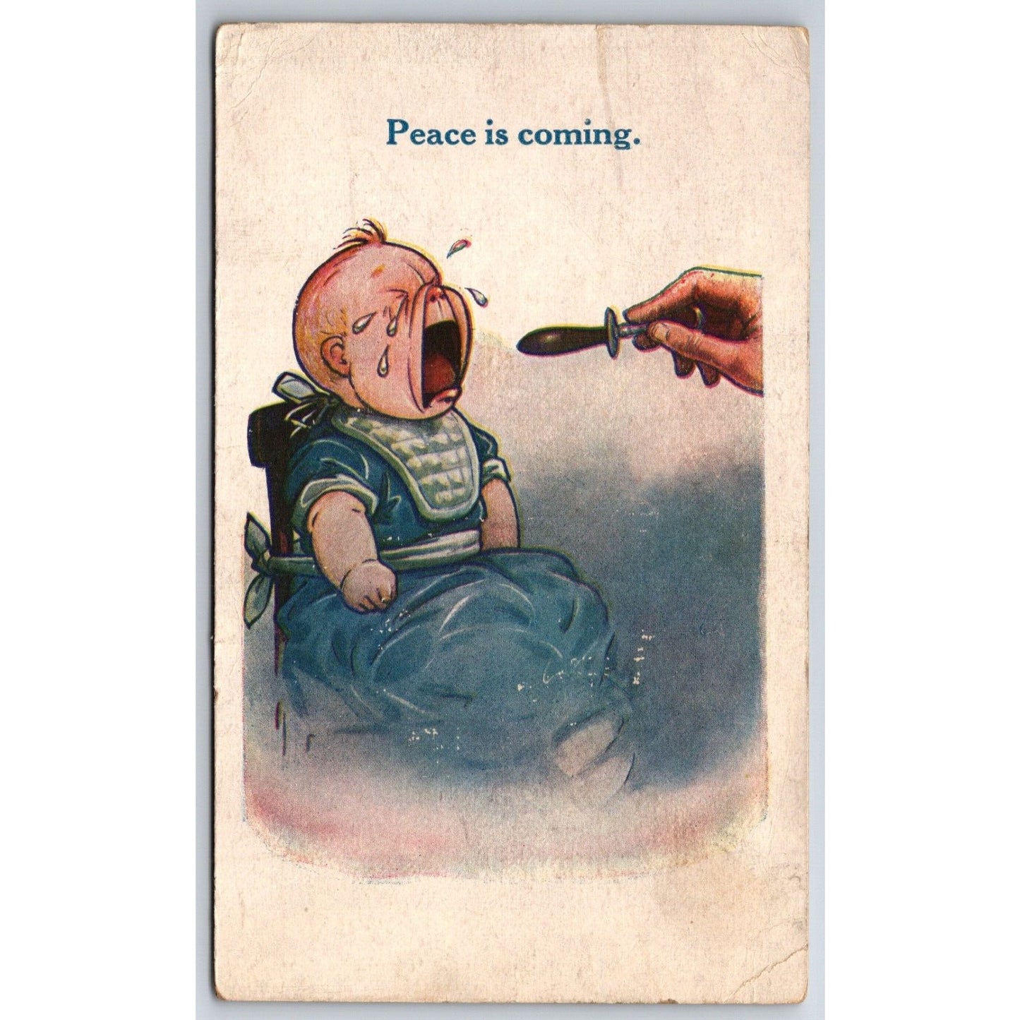 Funny Comic Cartoon Baby In High Chair Cries Before Feeding Postcard c1906
