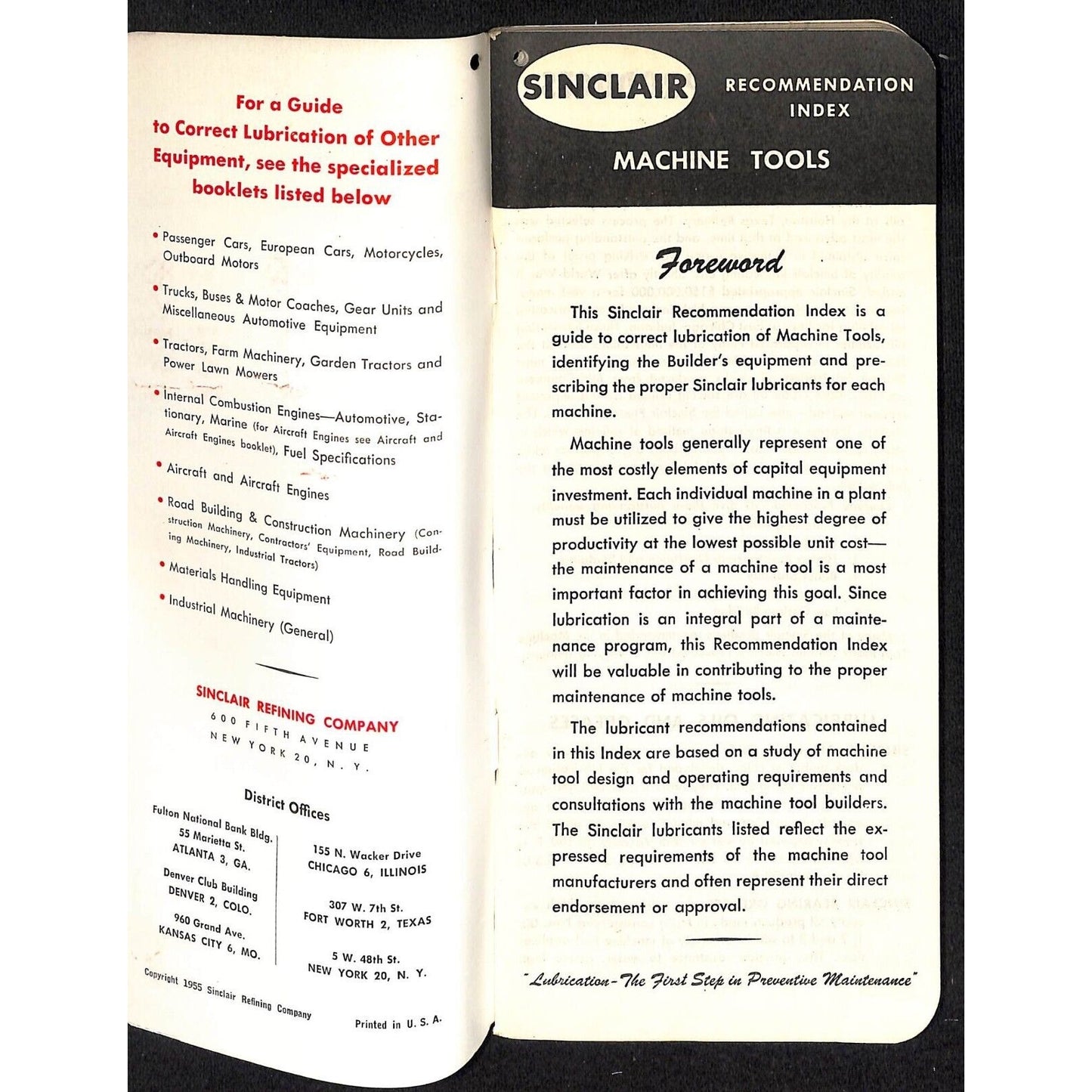 Sinclair Refining Lubrication of Machine Tools 1955 Booklet 108pp VGC
