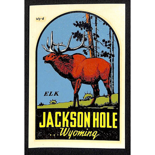 Jackson Hole Wyoming Elk Water Transfer Decal Travel Souvenir c1950's