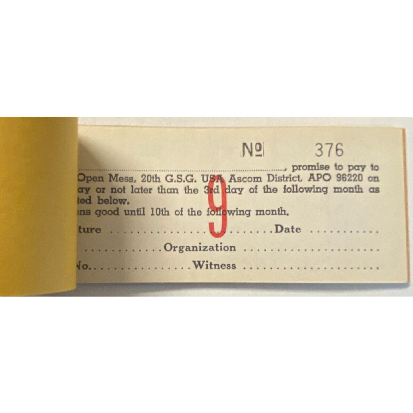 Bupyeong Korea NCO Open Mess Partial $5.00 Coupon Booklet 1970 #376 VGC Scarce