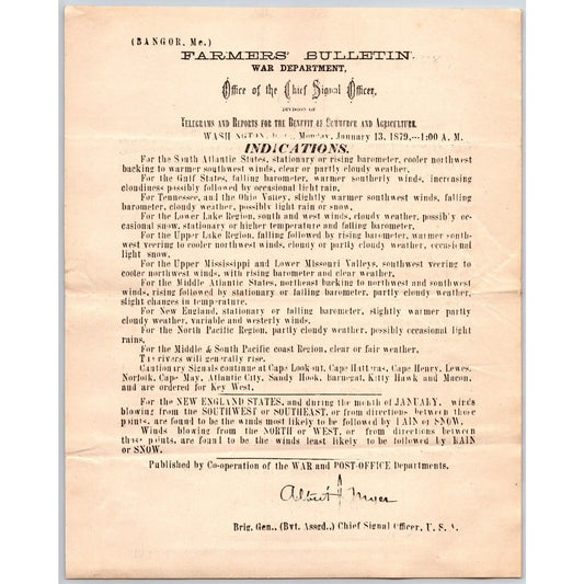 Bangor, ME Chief Signal Office, War Department Farmers' Bulletin Jan. 13, 1879