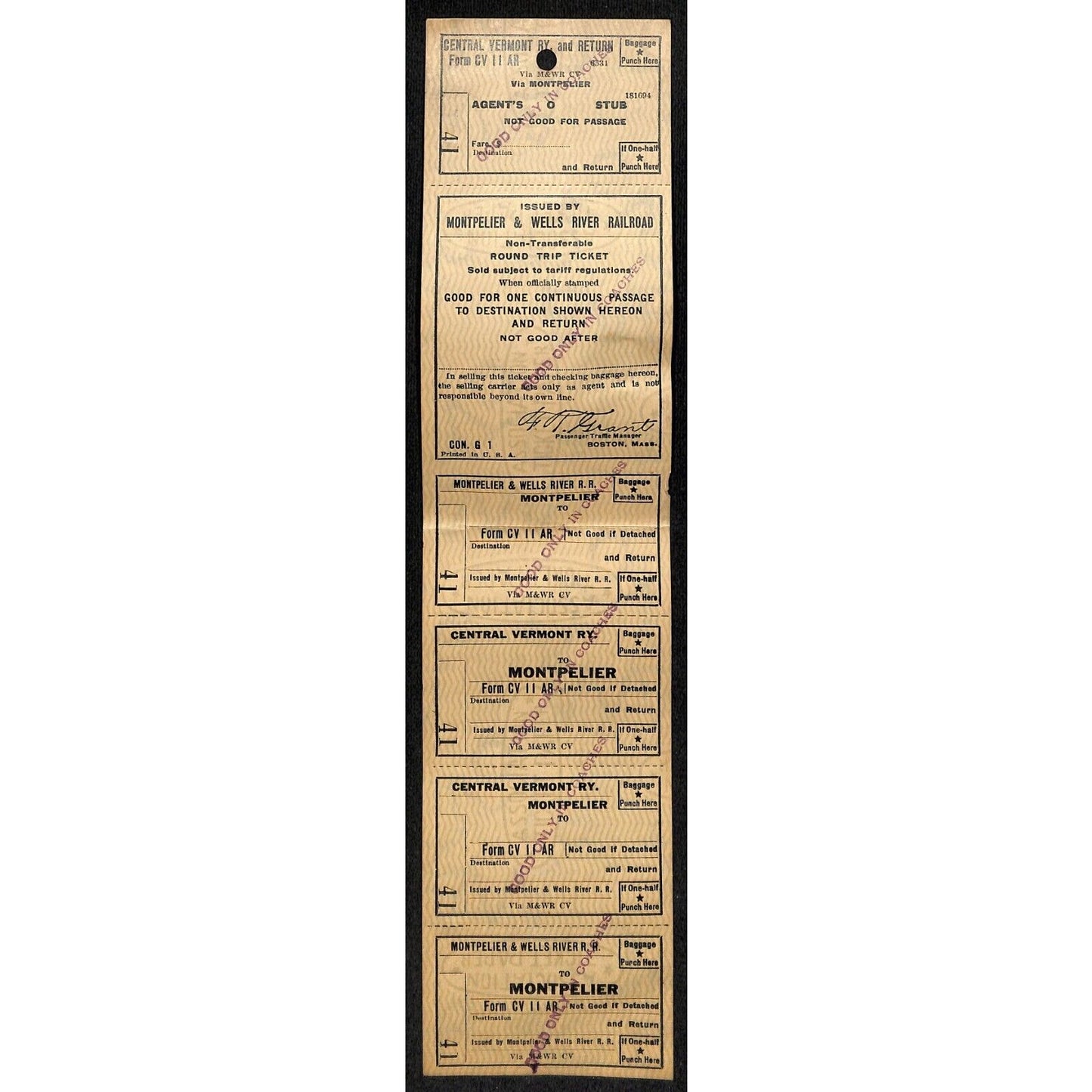 Montpelier and Wells River Railroad Unused Round Trip Ticket Scarce c1941 #41