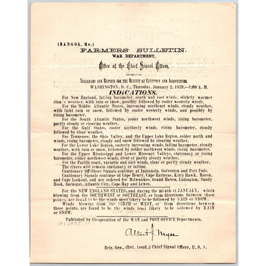Bangor, ME Chief Signal Office, War Department Farmers' Bulletin Jan. 2, 1879