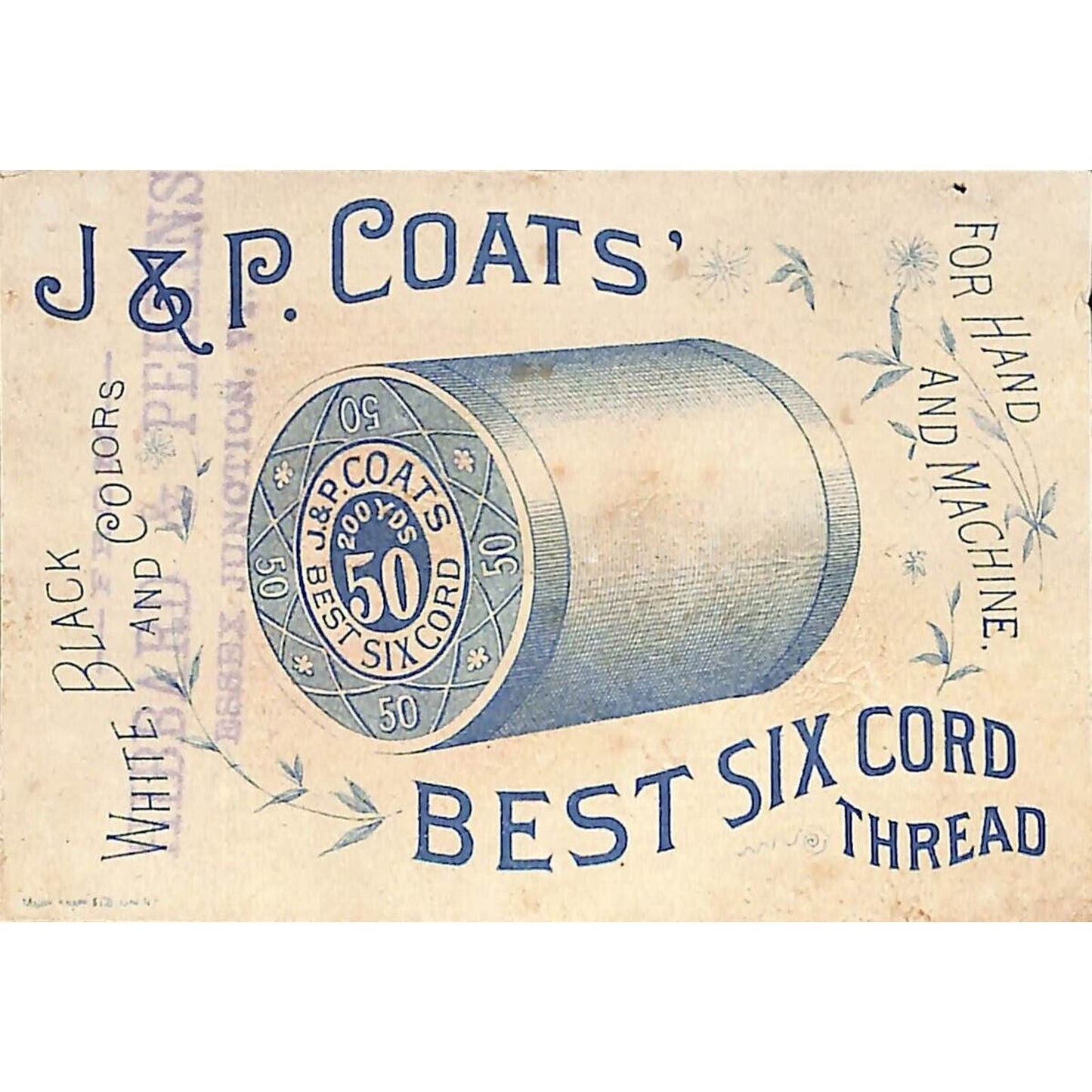 J & P Coats Thread Victorian Trade Card Hibbard & Perkins Essex Junction, VT