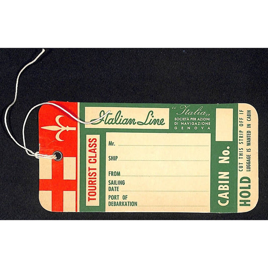 Italian Line c1960's Tourist Class Cabin Wanted Hold Cruise Ship Luggage Tag