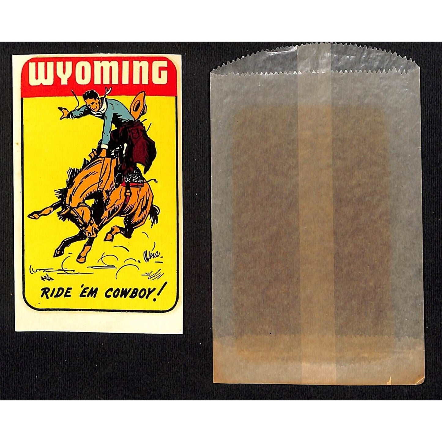 Wyoming "Ride 'Em Cowboy!" Horse Water Transfer Decal Travel Souvenir c1950's