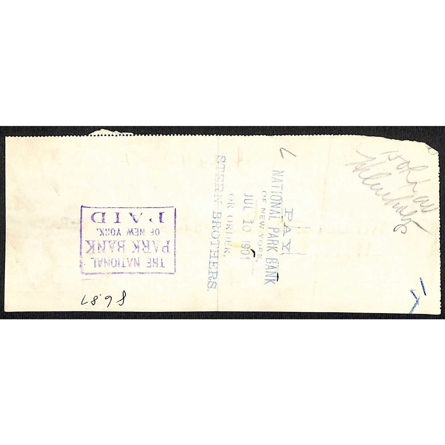 1901 Wells Fargo & Co Bank 63 Broadway NYC Check to Stern Brothers