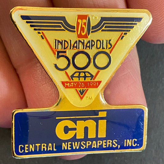 Indianapolis 500 1991 CNI Central Newspapers Enameled Lapel Pin 32mm x 33mm VGC