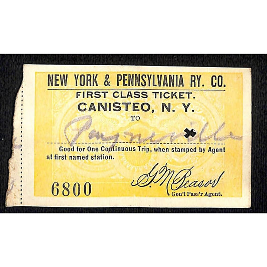 New York & Pennsylvania Railroad RY July 5 1917 Paynesville Ticket #6800