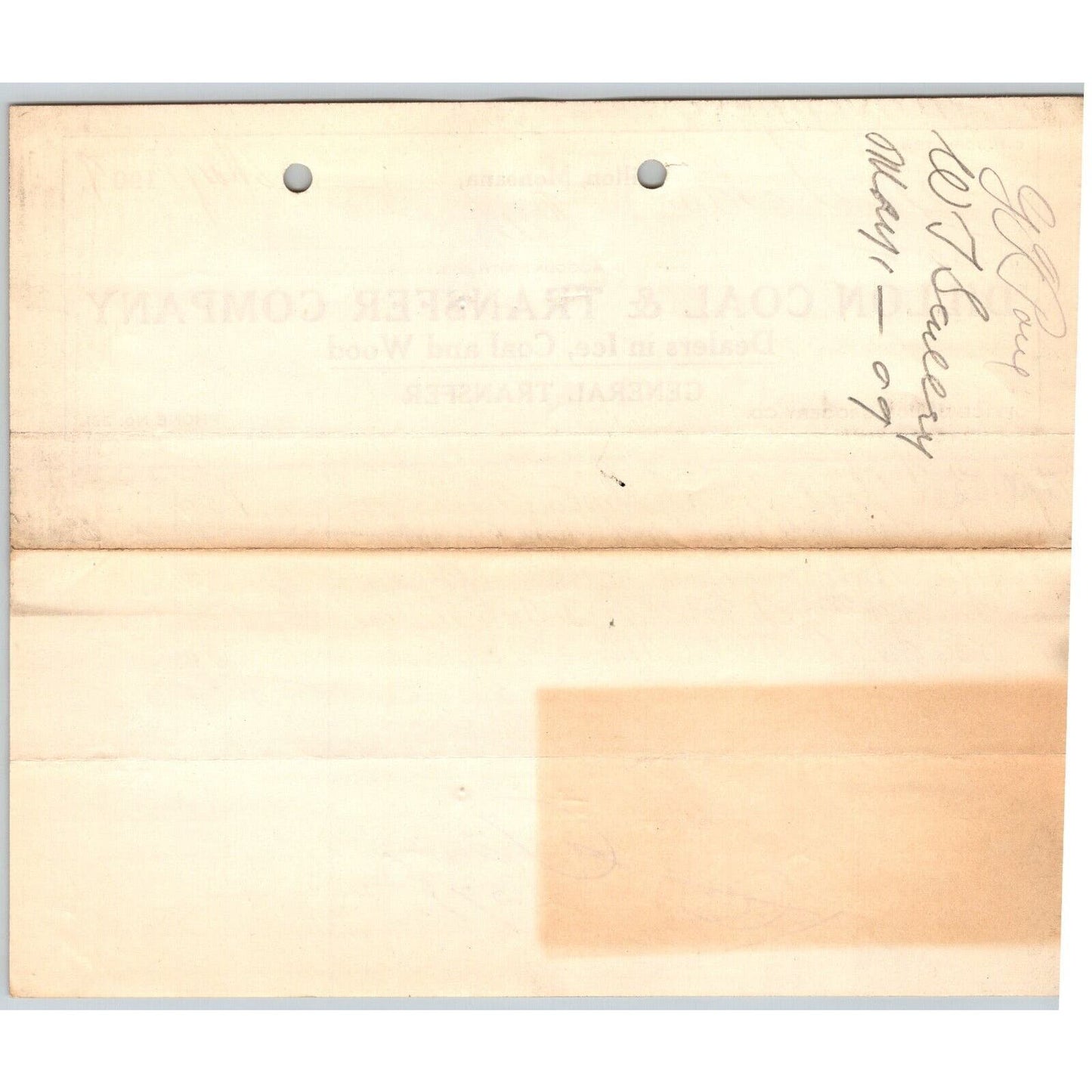 Dillon, MT Dillon Coal & Transfer Co Ice Wood May 1909 Billhead G.T. Paul*
